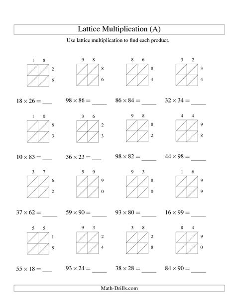 lattice multiplication worksheets